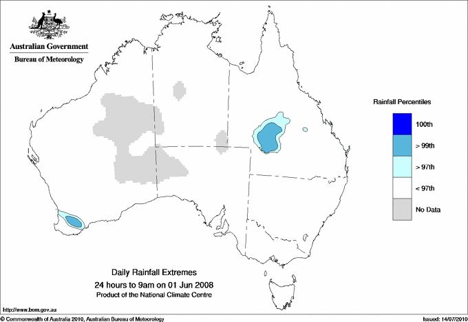 Australian daily rainfall extreme area maps
