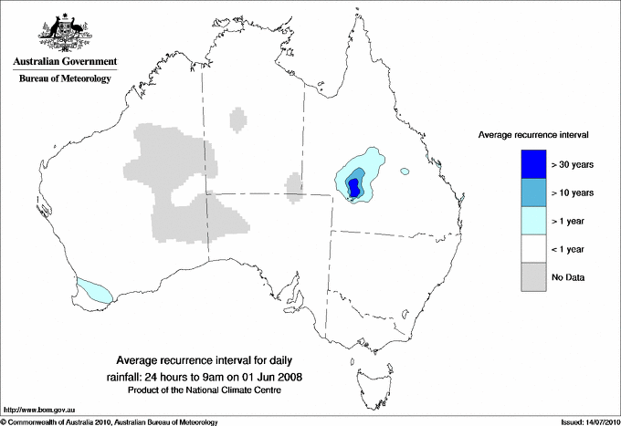 Australian daily rainfall average recurrence interval maps