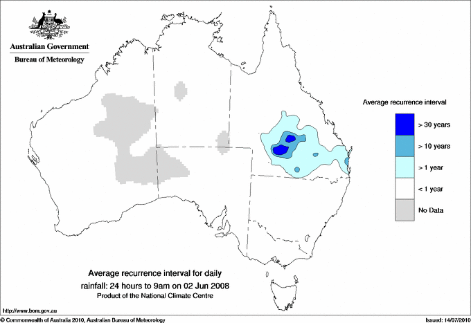 Australian daily rainfall average recurrence interval maps