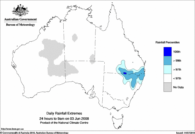 Australian daily rainfall extreme area maps