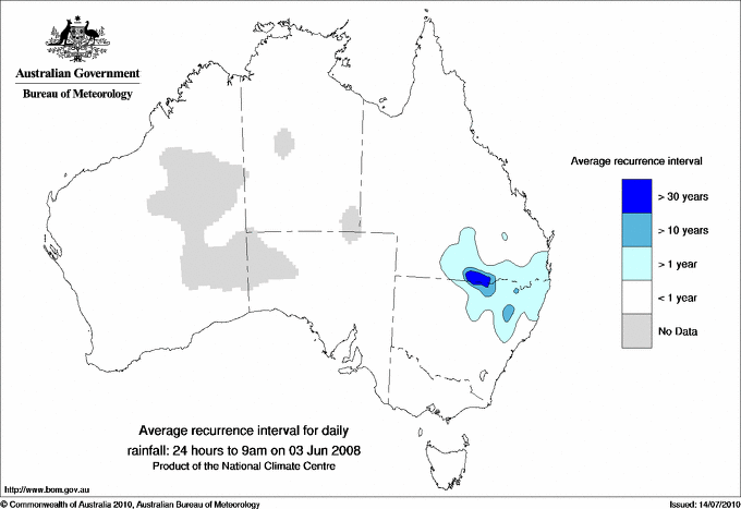 Australian daily rainfall average recurrence interval maps