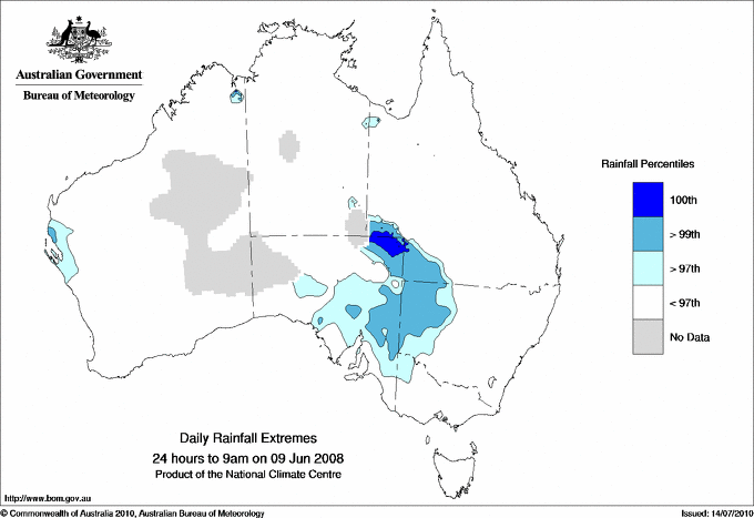 Australian daily rainfall extreme area maps