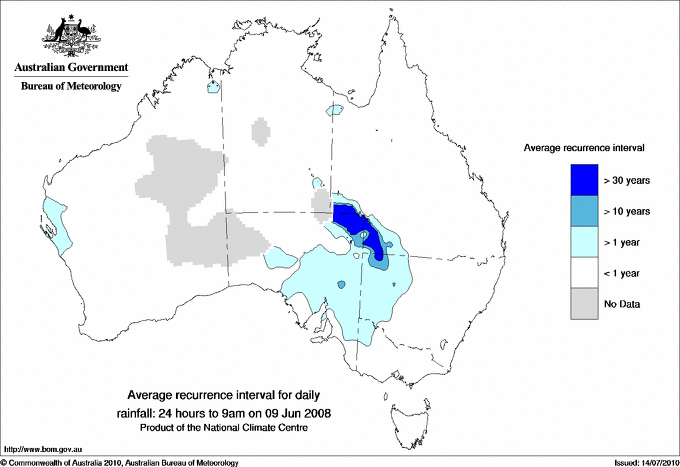 Australian daily rainfall average recurrence interval maps