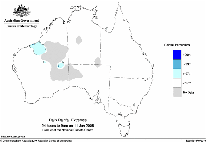 Australian daily rainfall extreme area maps