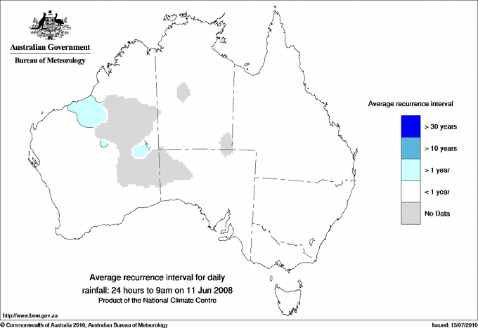 Australian daily rainfall average recurrence interval maps