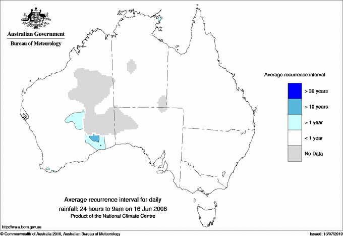 Australian daily rainfall average recurrence interval maps