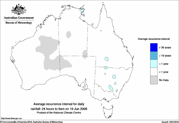 Australian daily rainfall average recurrence interval maps