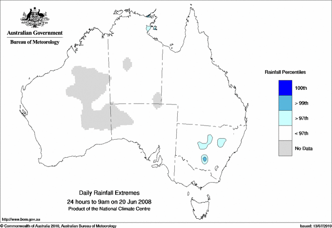 Australian daily rainfall extreme area maps