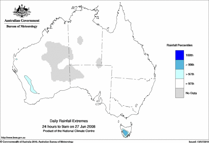 Australian daily rainfall extreme area maps
