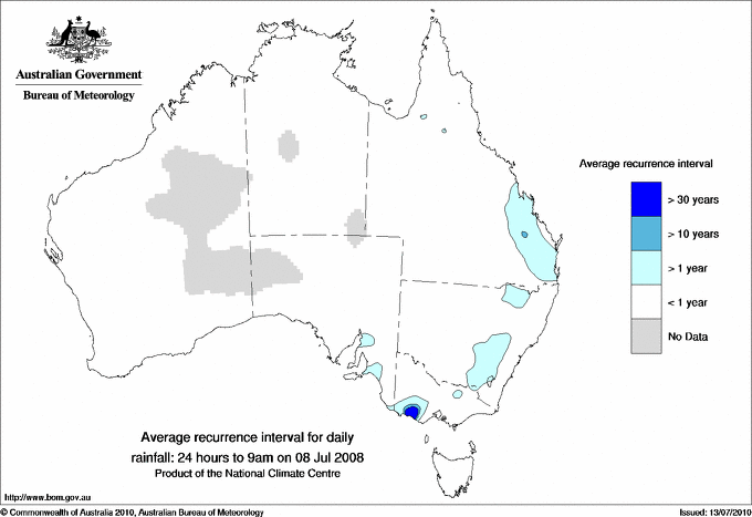 Australian daily rainfall average recurrence interval maps