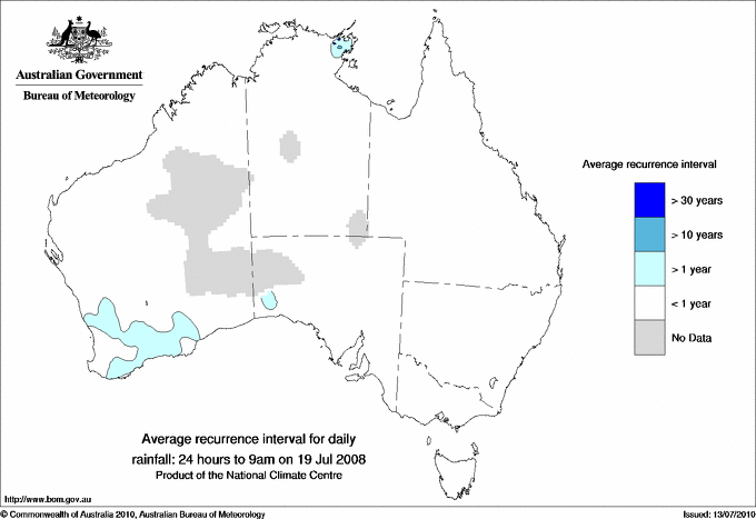 Australian daily rainfall average recurrence interval maps