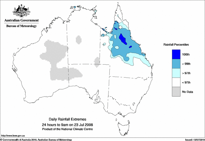 Australian daily rainfall extreme area maps