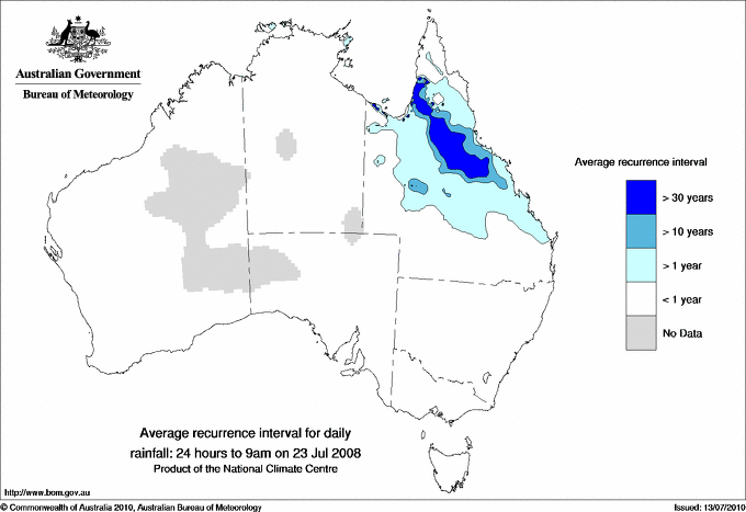 Australian daily rainfall average recurrence interval maps