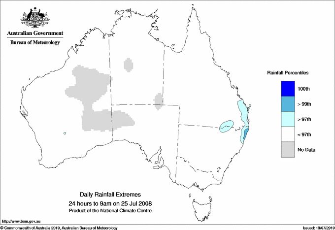 Australian daily rainfall extreme area maps