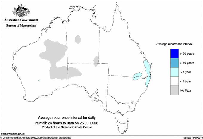 Australian daily rainfall average recurrence interval maps