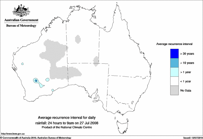 Australian daily rainfall average recurrence interval maps