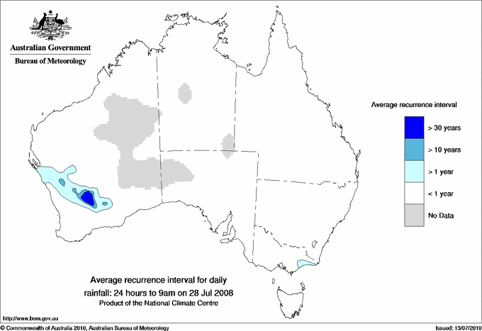 Australian daily rainfall average recurrence interval maps