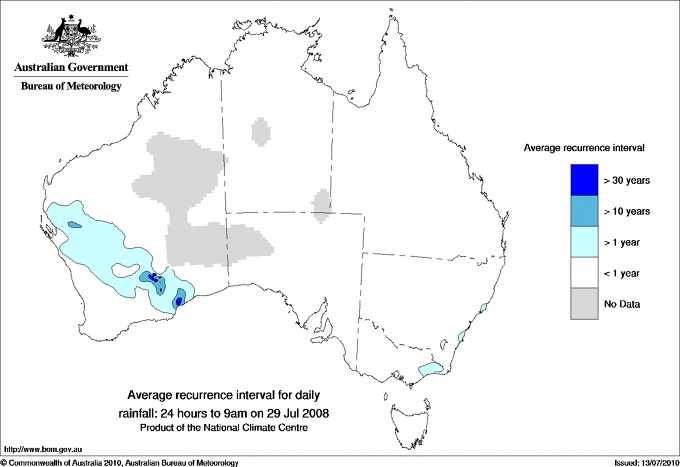 Australian daily rainfall average recurrence interval maps