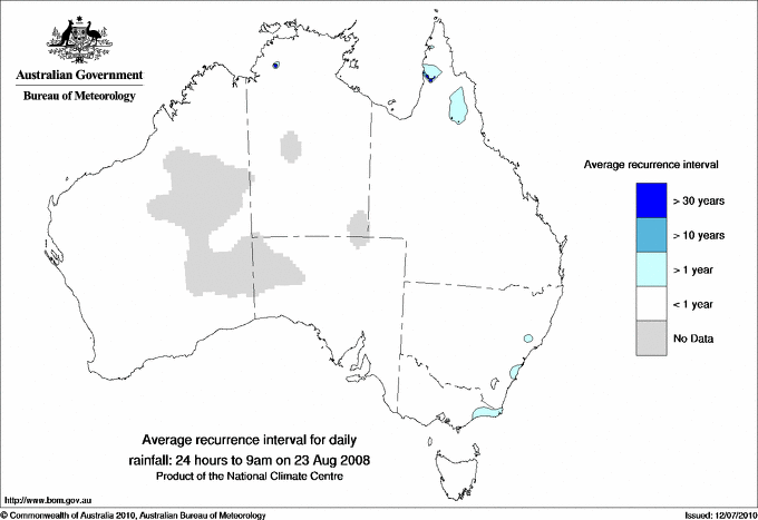Australian daily rainfall average recurrence interval maps