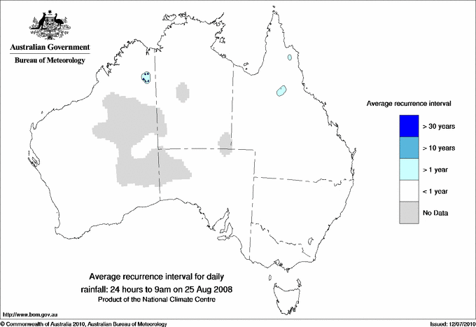 Australian daily rainfall average recurrence interval maps