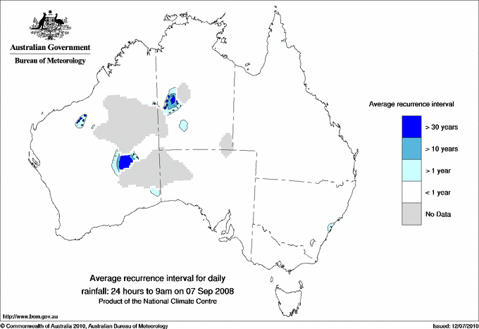 Australian daily rainfall average recurrence interval maps
