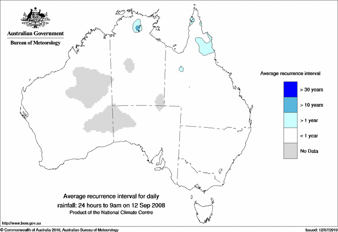 Australian daily rainfall average recurrence interval maps