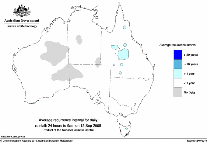 Australian daily rainfall average recurrence interval maps