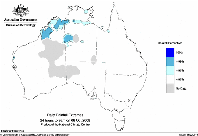 Australian daily rainfall extreme area maps