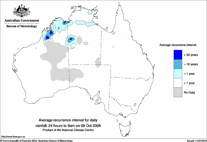 Australian daily rainfall average recurrence interval maps