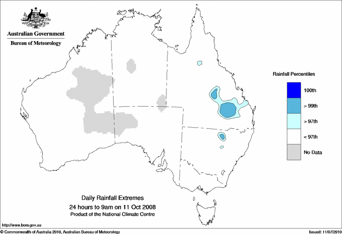 Australian daily rainfall extreme area maps