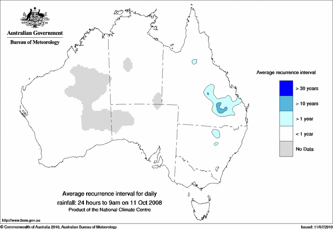Australian daily rainfall average recurrence interval maps
