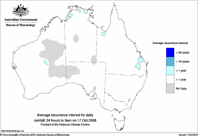 Australian daily rainfall average recurrence interval maps