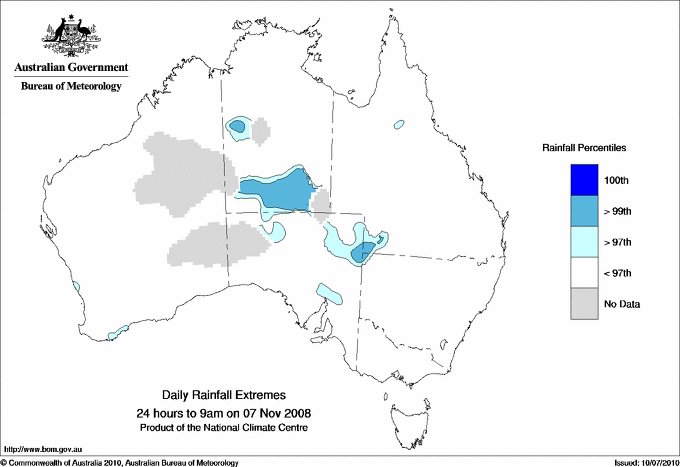 Australian daily rainfall extreme area maps