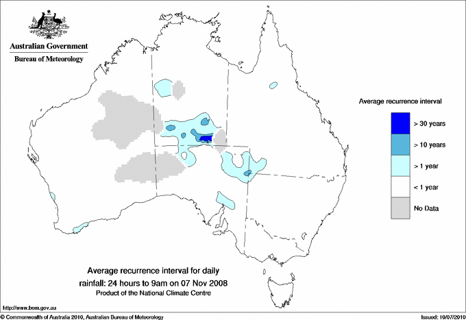 Australian daily rainfall average recurrence interval maps