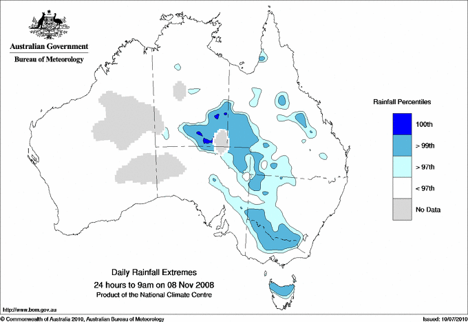 Australian daily rainfall extreme area maps