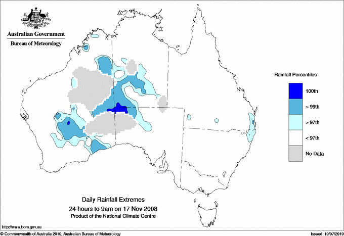 Australian daily rainfall extreme area maps