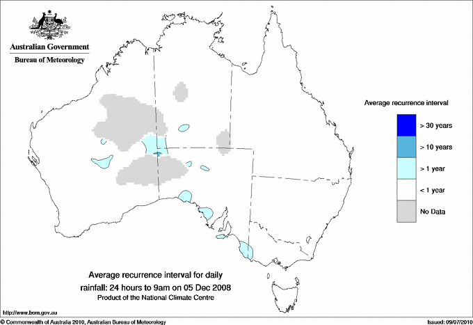 Australian daily rainfall average recurrence interval maps