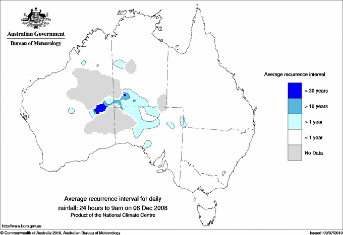 Australian daily rainfall average recurrence interval maps