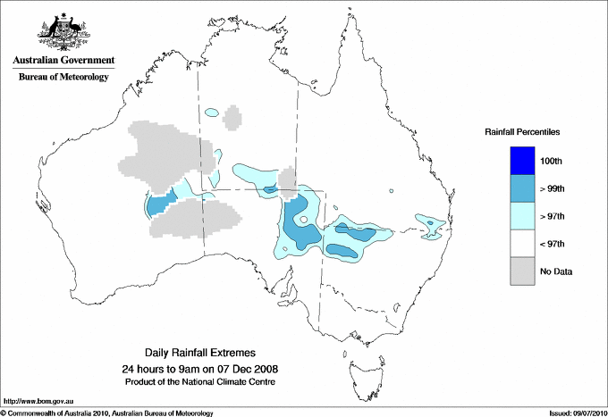 Australian daily rainfall extreme area maps