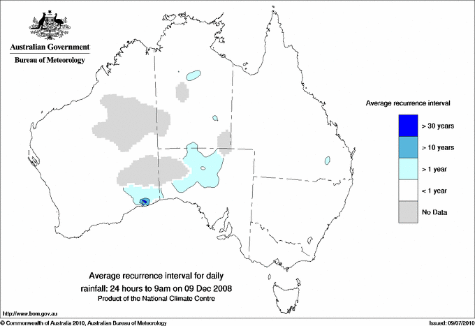 Australian daily rainfall average recurrence interval maps