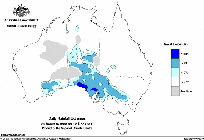 Australian daily rainfall extreme area maps