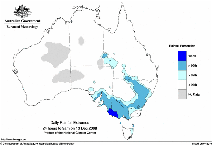 Australian daily rainfall extreme area maps