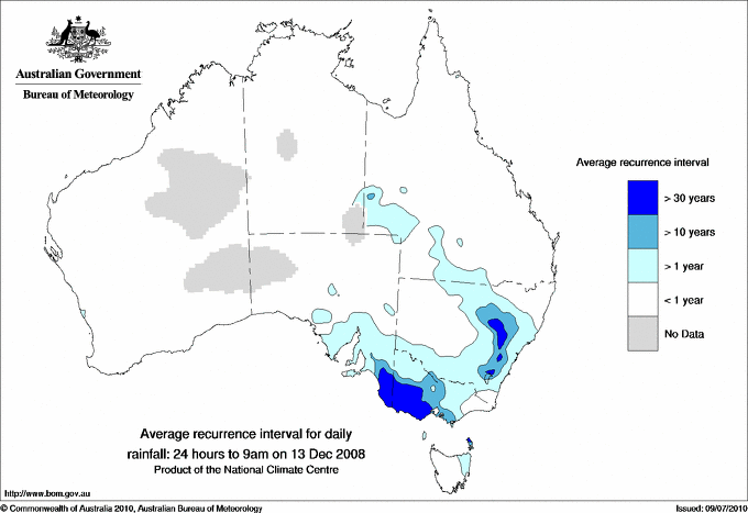 Australian daily rainfall average recurrence interval maps