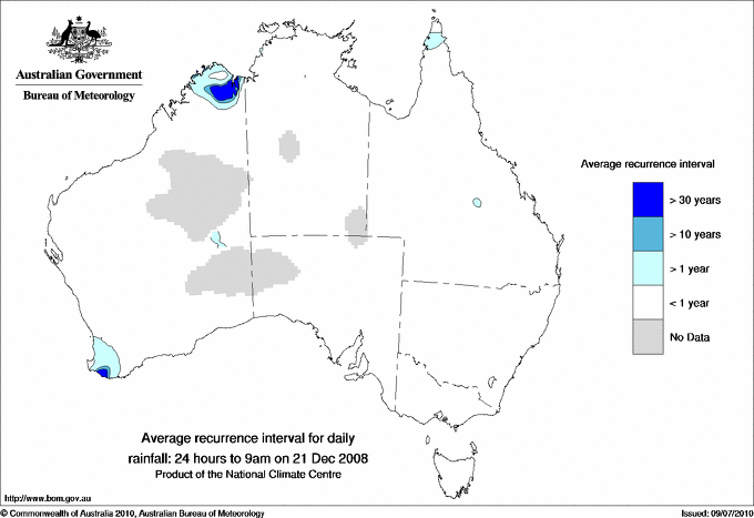 Australian daily rainfall average recurrence interval maps