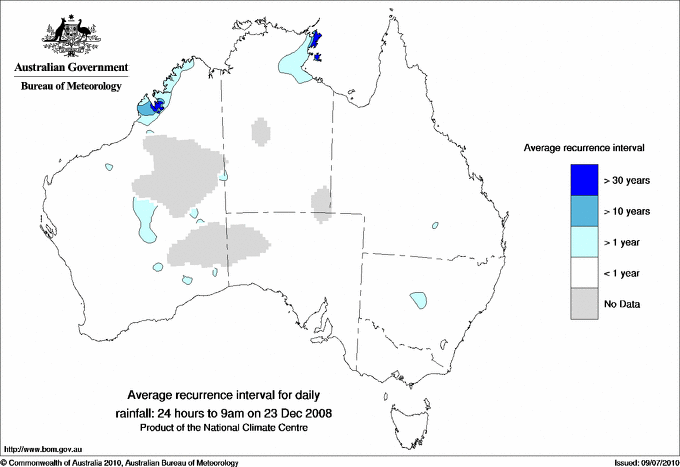 Australian daily rainfall average recurrence interval maps