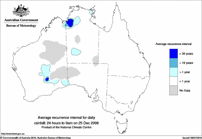 Australian daily rainfall average recurrence interval maps