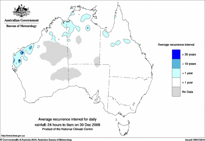Australian daily rainfall average recurrence interval maps