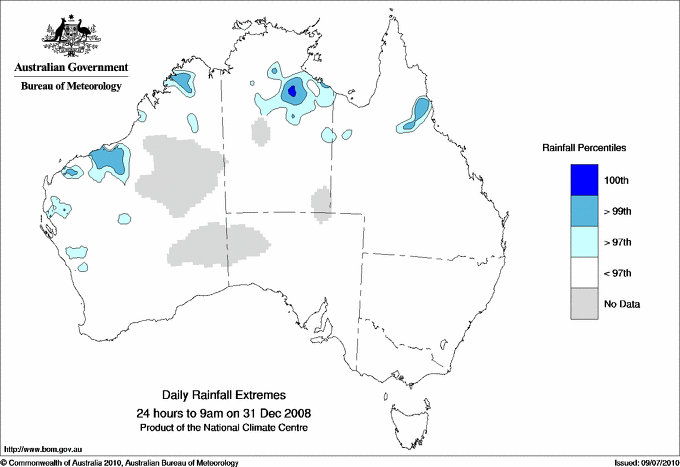 Australian daily rainfall extreme area maps