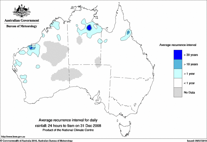Australian daily rainfall average recurrence interval maps