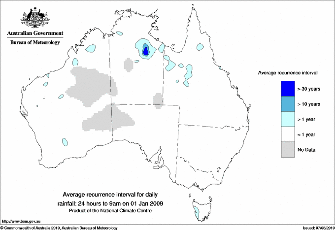 Australian daily rainfall average recurrence interval maps